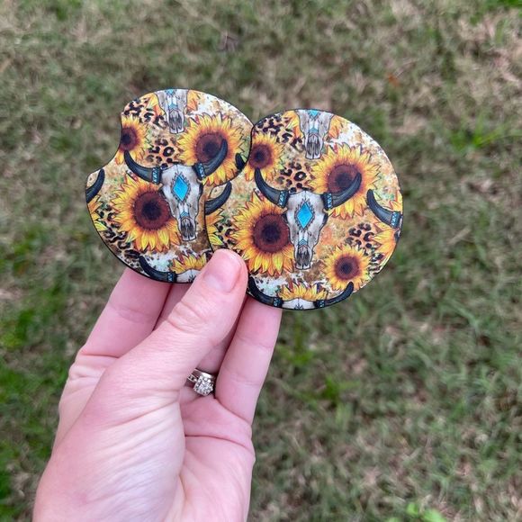Steer Head Sunflower Car Coaster Set | Car Accessories - Picture 5 of 11